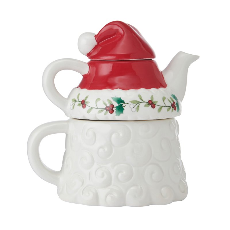 Santa Teacup and Teapot Set - Winterberry Dolomite