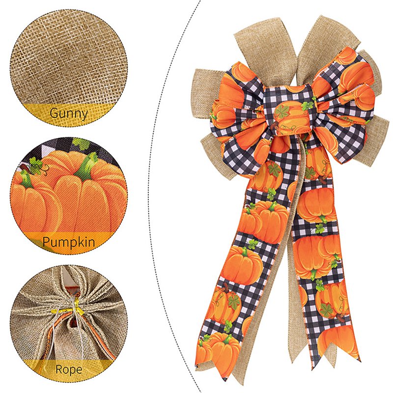 Thanksgiving Fall Bow for Wreaths & Decorations - Pumpkin & Orange Buffalo Plaid - Variation #03
