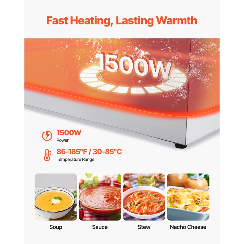 1500W Stainless Steel Electric Food Warmer with 4 Pans - Ideal for Catering & Events