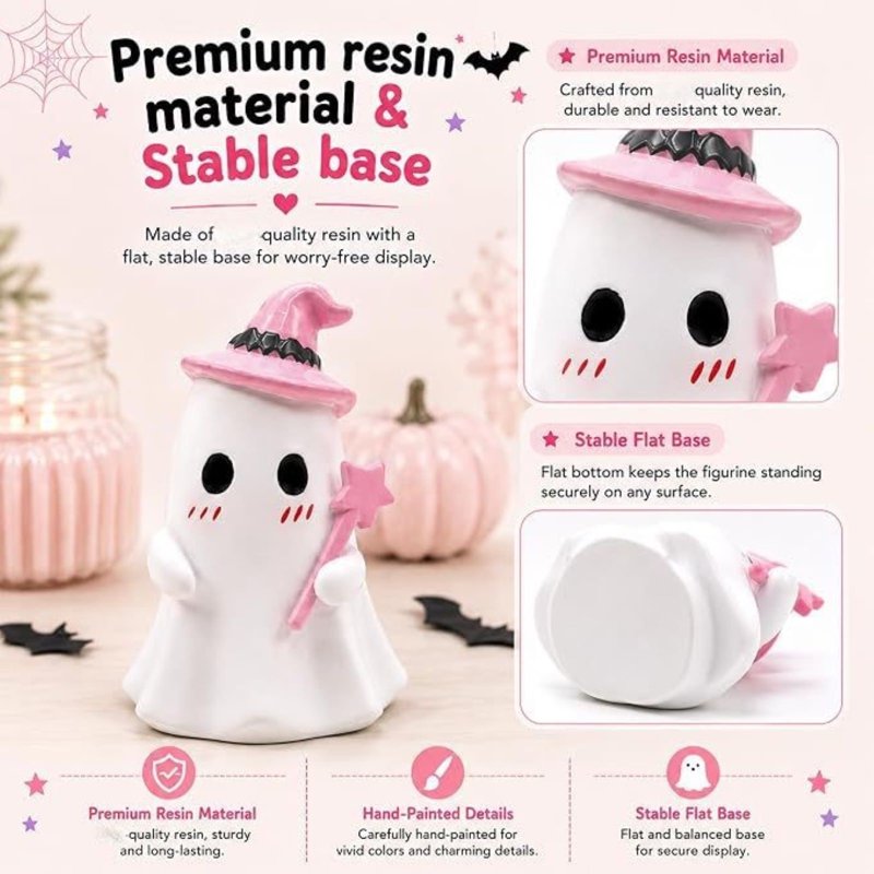 Pink Halloween Ghost Figurines Set - Pastel Resin Ghosts for Fall & Holiday Decor - Variation H