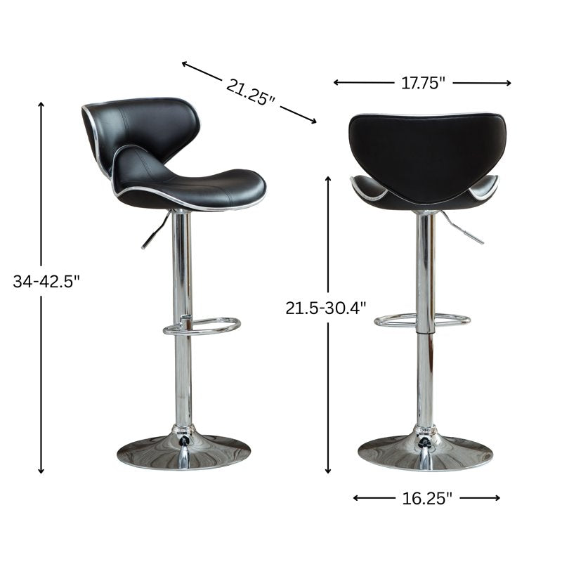 Adjustable Swivel Bar Stool Set with Chrome Base - Black