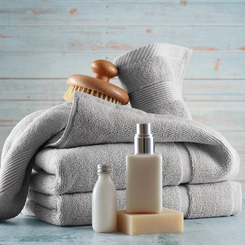 Bath Towels Set 10 Pc - Gray, 2 Body, 2 Hand Towels & 6 Washcloths - Soft & Absorbent Cotton