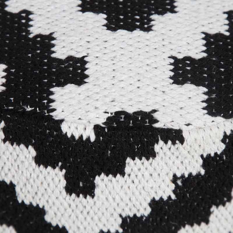 Small Indoor Diamond Pouf Ottoman - Black and White, 18x18x14 Inches - Home Decor