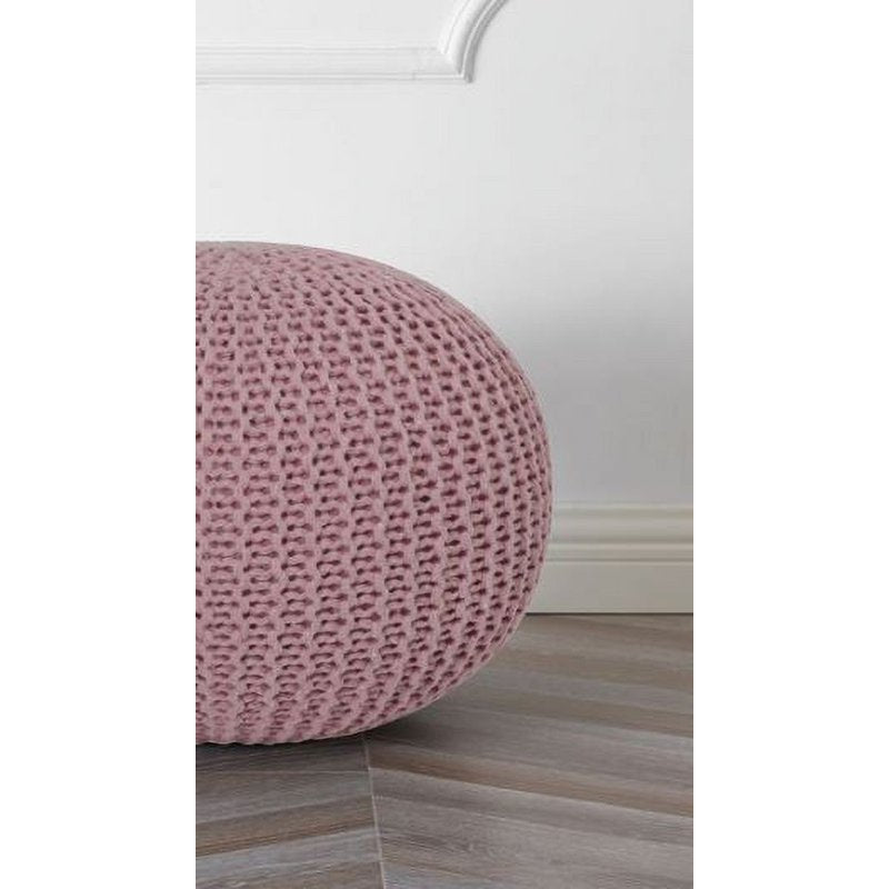 Pink Round Knit Pouf Ottoman - Contemporary Polyester Footrest & Accent