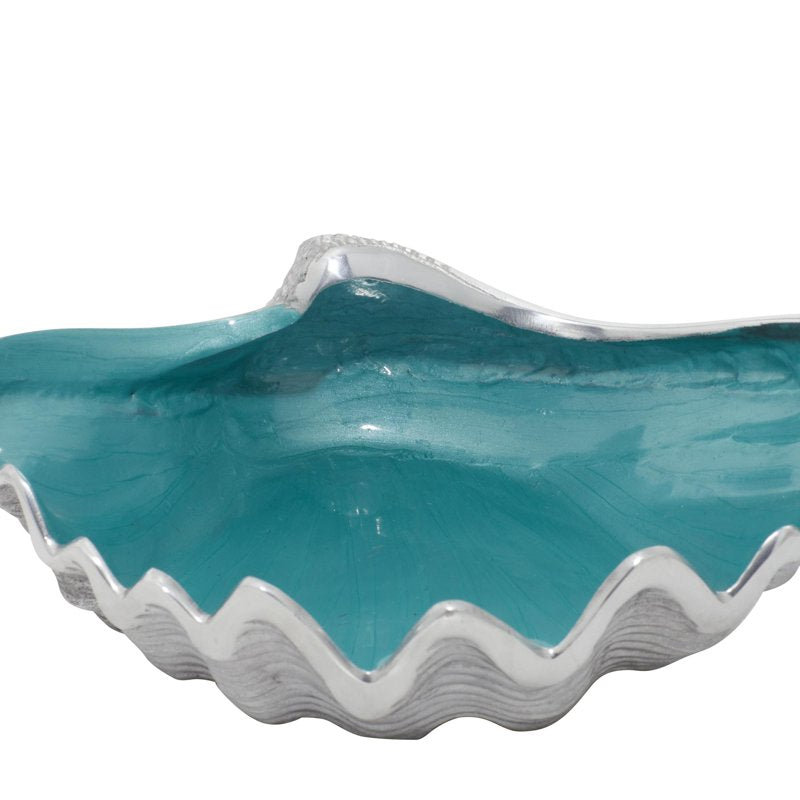 Coastal Seashell Metal Serving Bowl - Teal 12" x 3"