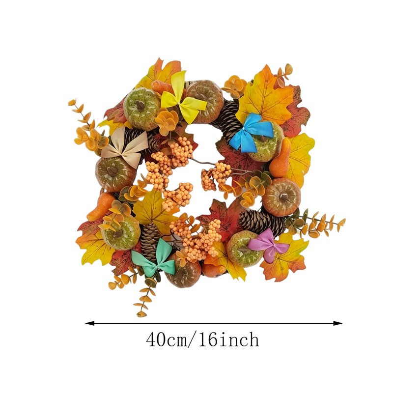 Fall Wreath for Front Door - Large Autumn Decor with Maple Leaves, Pinecones & Berries - B-9