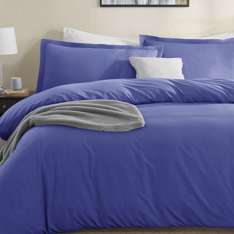 California King Duvet Cover Set - Luxury Microfiber Bedding in Royal Blue - 3 Pieces