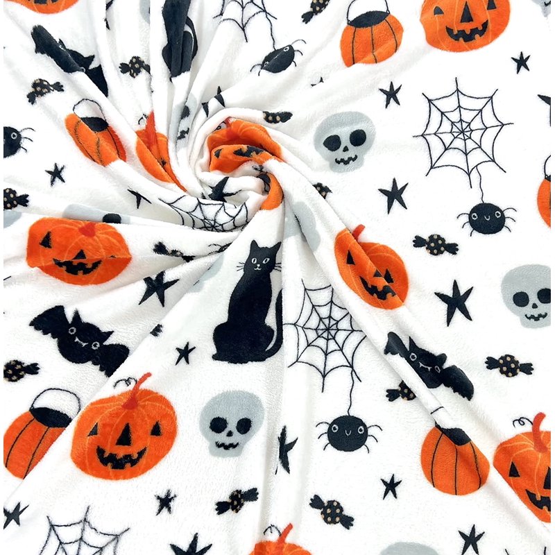 Halloween Boo Fuzzy Throw Blanket - Jack O'Lantern Spider Web Skull Black Cats Velvet Fleece - Serafina Home