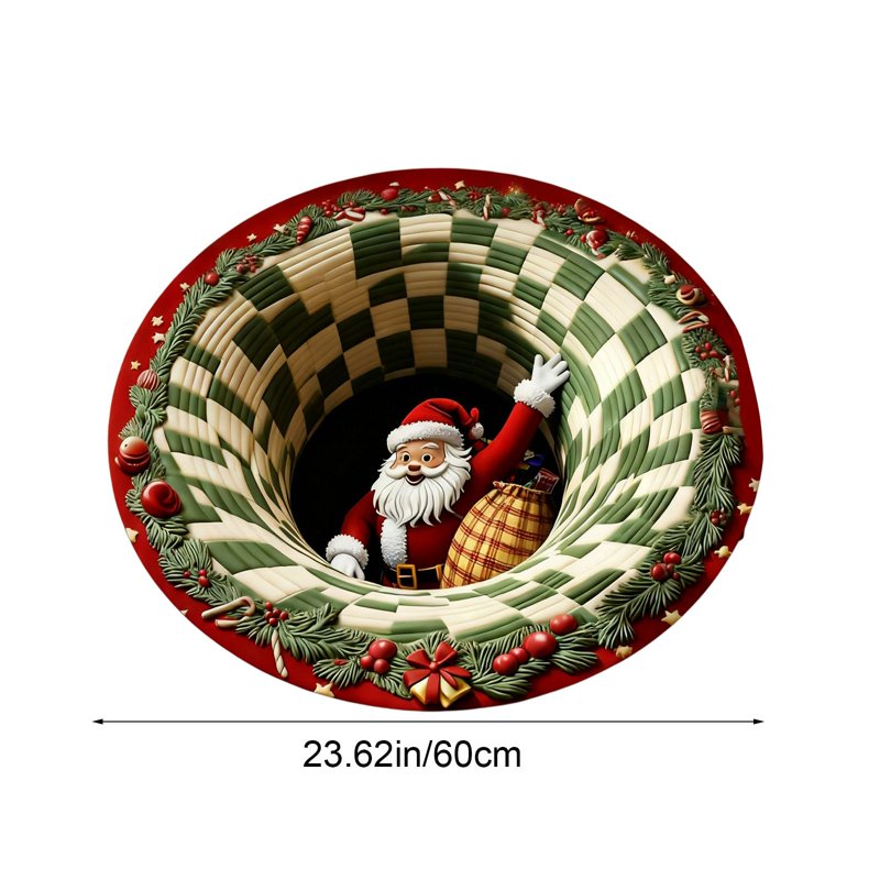Christmas Santa Round Rug - 3D Washable Non-Slip Holiday Carpet for Living Room - Variation #6C