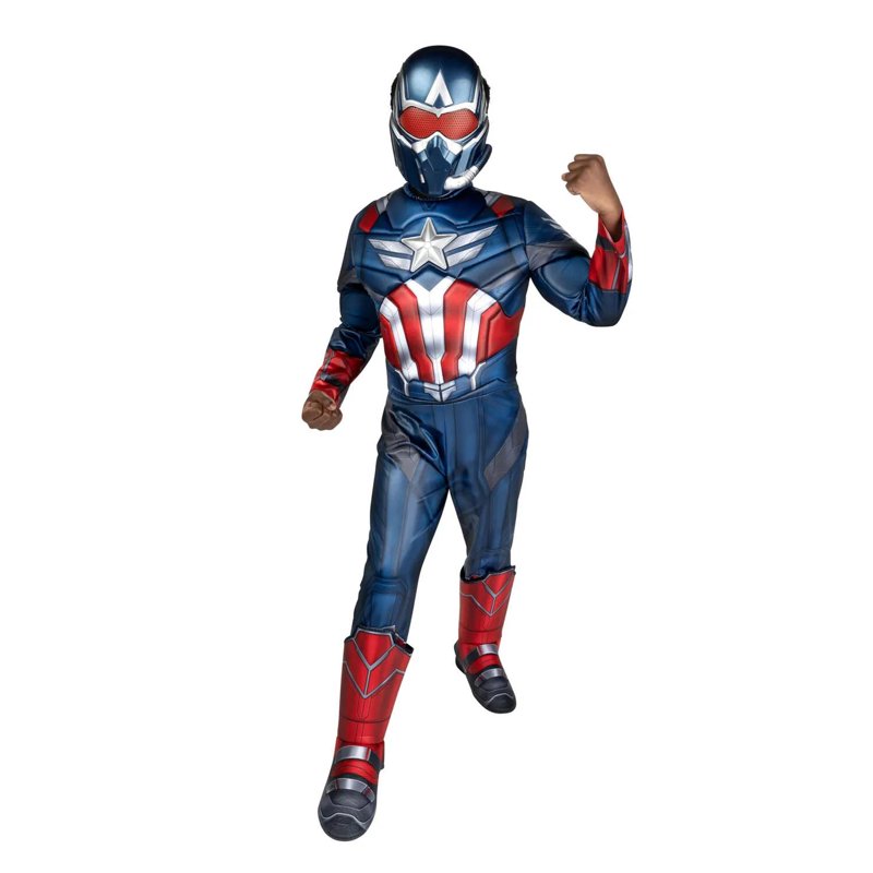 Kids Captain America Halloween Costume Jumpsuit & Mask Set - Red, 14-16