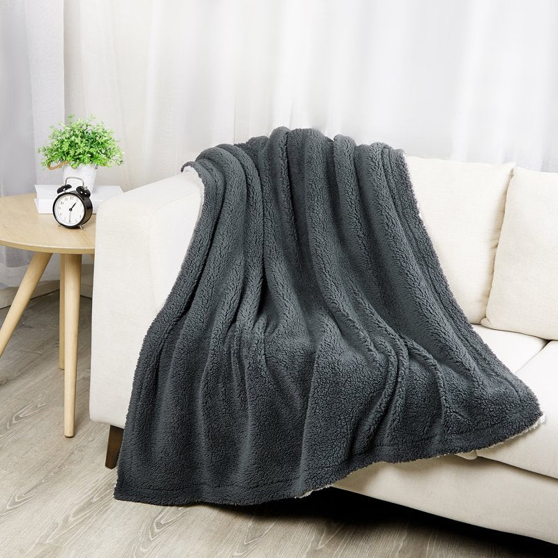 Reversible Sherpa Throw Blanket - Dark Gray & Light Gray, 50x60 Inches, Recycled Polyester, for Adults & Teens - Gray