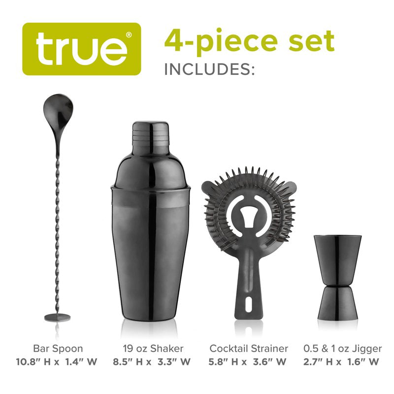 4-Piece Stainless Steel Barware Set with Cocktail Shaker & Accessories