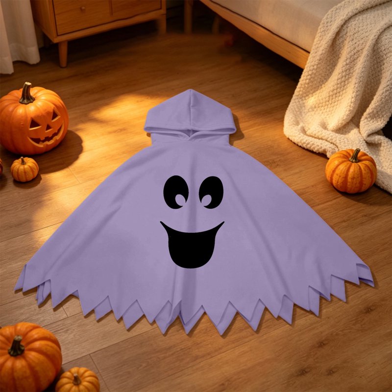 Kids Halloween Ghostface Costume Cape with Hood - Unisex Dress Up Clothes for 7-9 Years, Purple