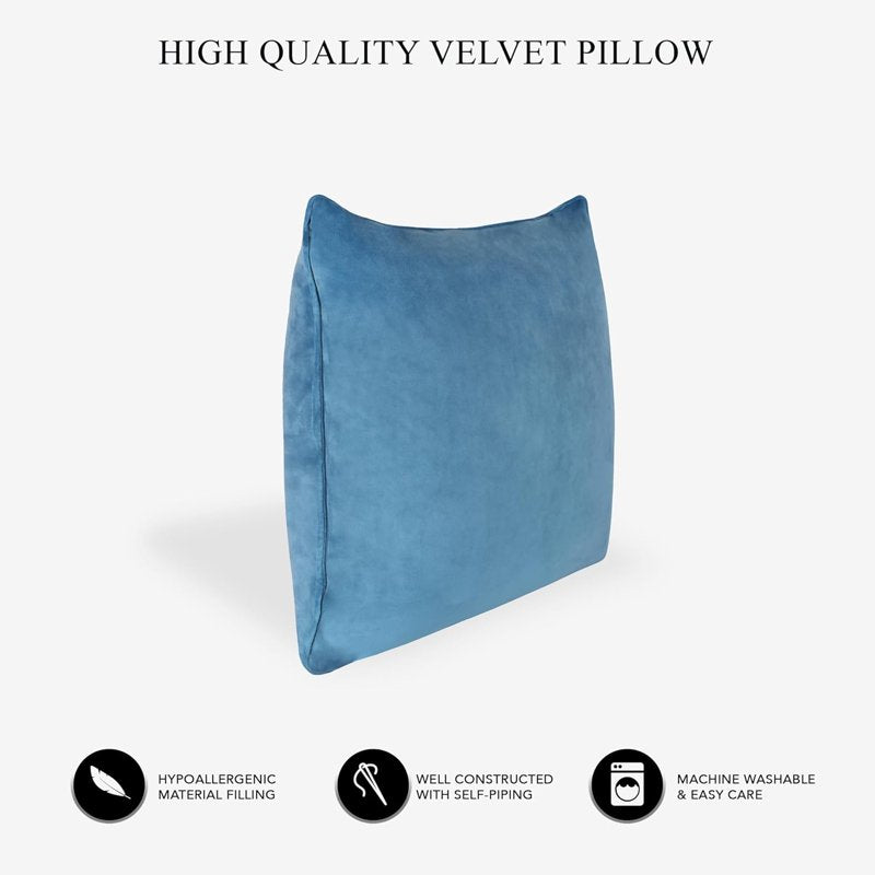 Hypoallergenic Velvet Throw Pillow 18x18 in Navy Blue - Square Decorative Cushion