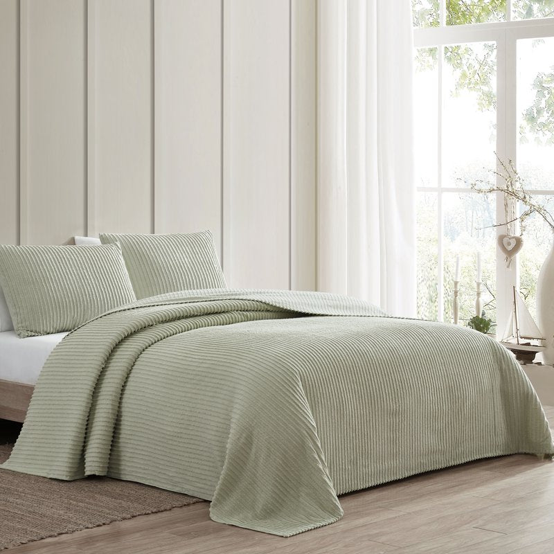 Queen Sage Chenille Bedspread - Soft Cotton Textured Coverlet