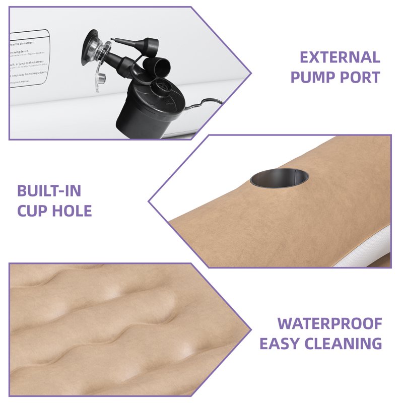 Queen Size Inflatable Air Mattress with Headboard & Built-In Electric Pump - Brown, Variation of Queen Brown-Style2