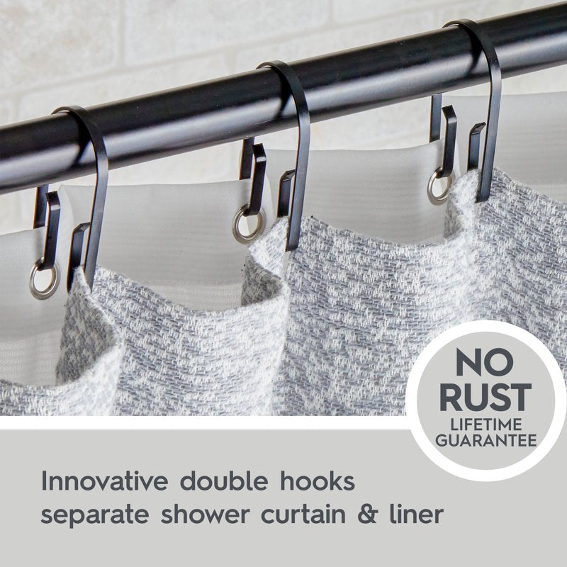 Black U-Shape Double Shower Hooks - Rustproof Stainless Steel Set of 12