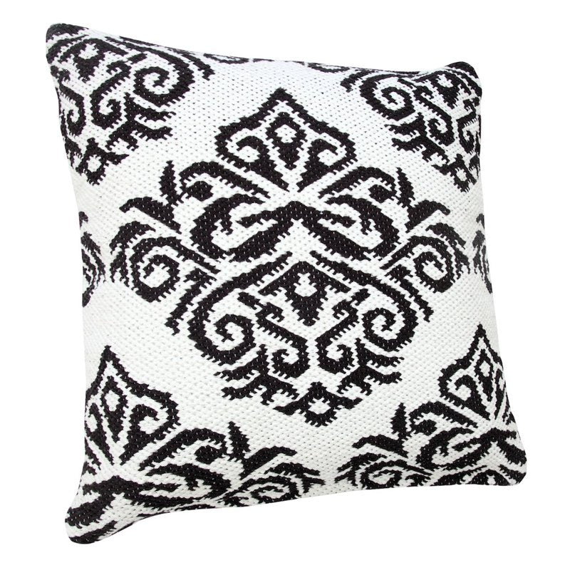 20x20 Inch White Black Medallion Cotton Blend Pillow Cover - Machine-Made