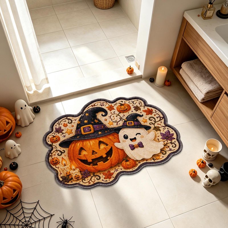 Halloween Ghost and Pumpkin Doormat - Fall Entryway Rug with Grip - Variation of THIS listing