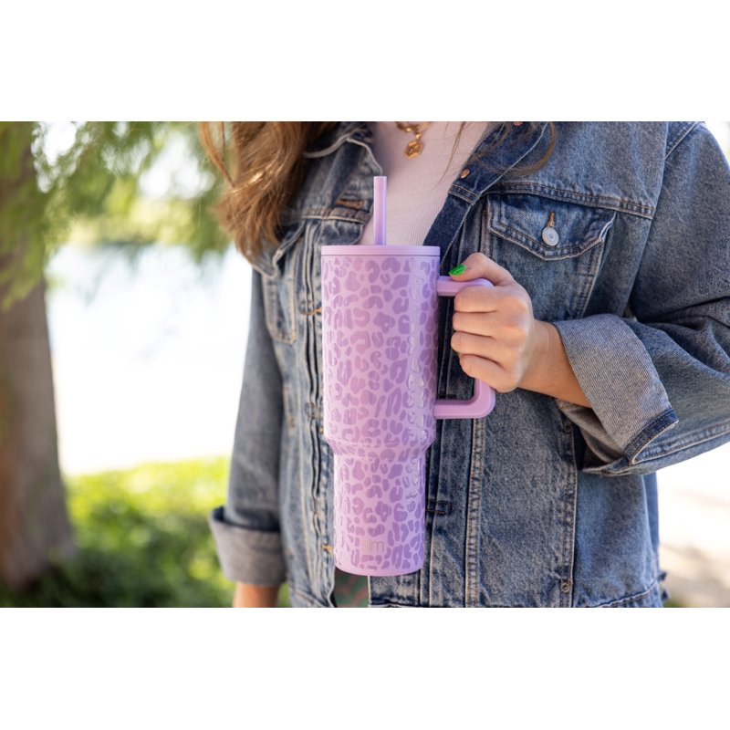 Insulated Stainless Steel Trek Tumbler with Straw Lid - Electric Lavender Leopard