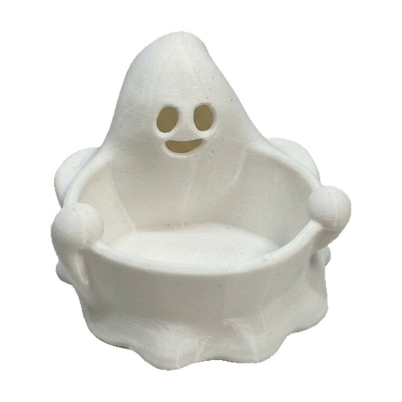 Ghost Candy Bowl - Cute Smiling Ghost Resin Halloween Snack Dish with Hands - Variation #012