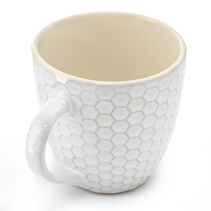 Honeycomb Mug Set - 6 Durable 15 Oz Mugs in White