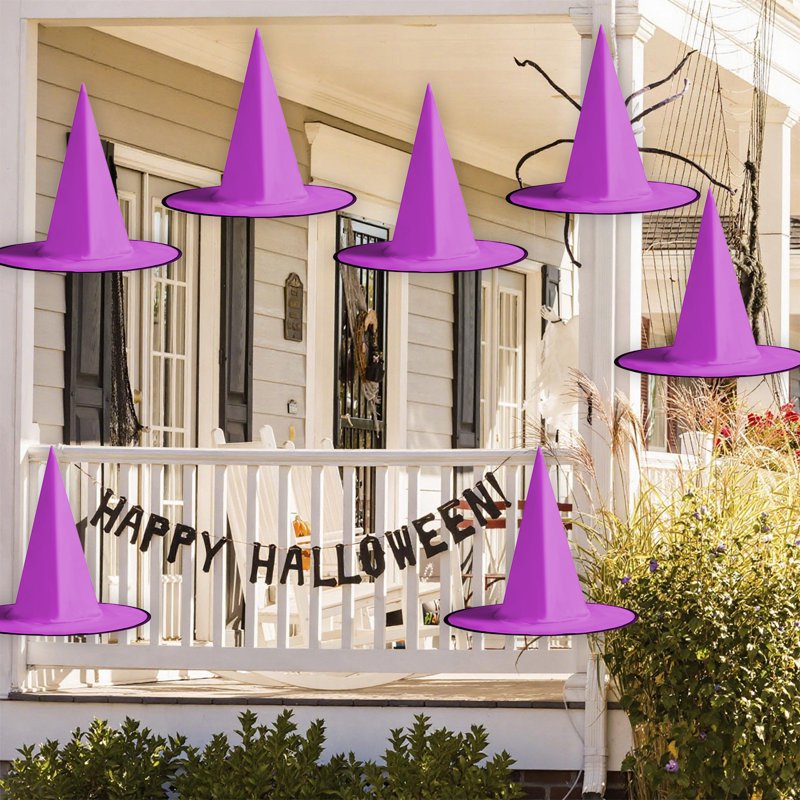 Halloween Wizard Hat Decor - Hanging Purple Polyester Witch Hat for Outdoors - Variation D