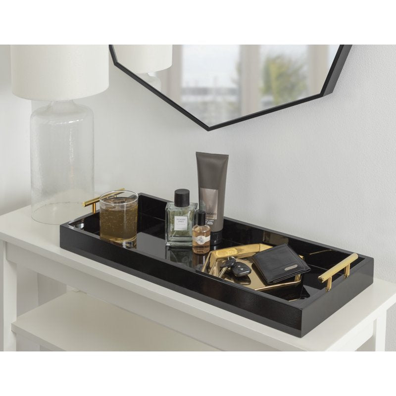 Narrow Rectangle Wood Accent Tray - Black 10x24