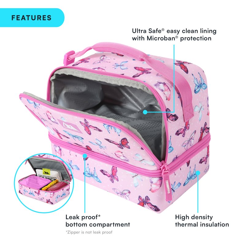 Insulated Butterfly Dual Compartment Lunch Box with Container & Ice Pack