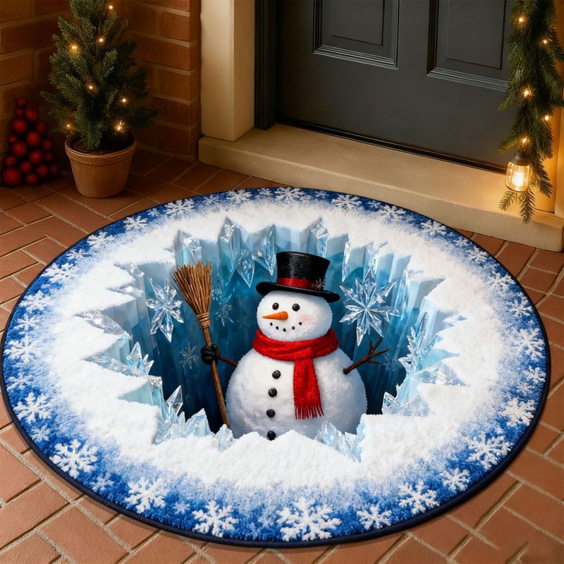 Christmas Round Rug - 3D Snowman Washable Non-Slip Holiday Carpet - 40x60cm - Variation 3
