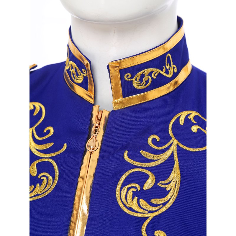 Men's Medieval Prince Costume Coat Blue S - Renaissance Royal Embroidered Jacket