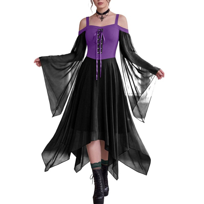 Dark Purple Witch Costume Women Halloween Dress Gothic Renaissance Medieval 2XL - Variation #01