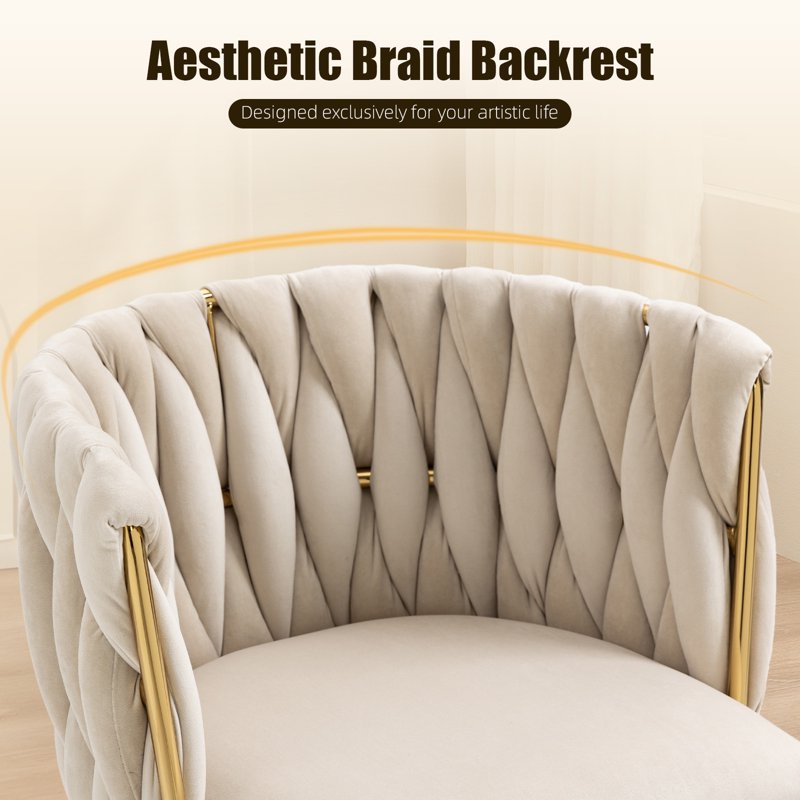 Velvet Dining Chairs Set of 4 with Metal Legs - Beige