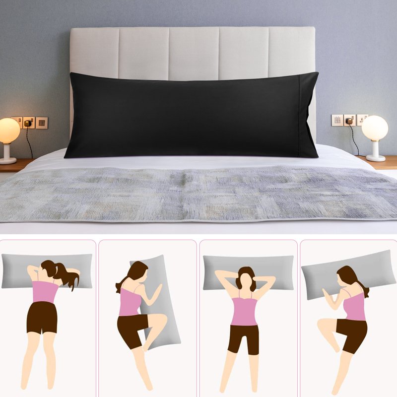 Black Body Pillow Cover 20x55 Zipper Closure Cotton Sleep Pillowcase