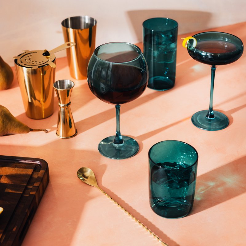 Emerald Green Sphere Stemmed Wine Glasses - Set of 4