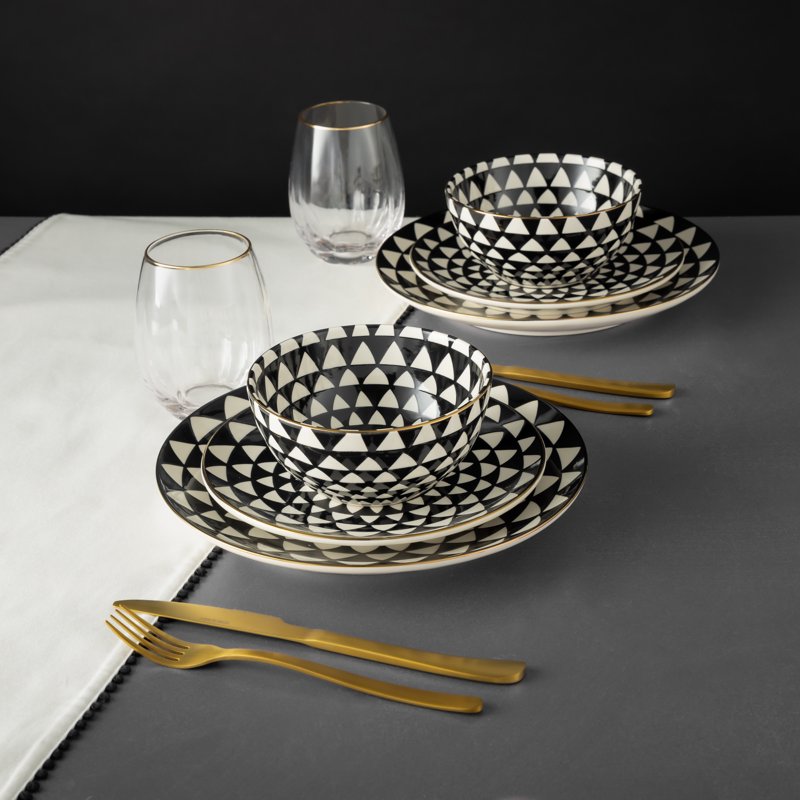 Ceramic Salad Plates - Black & White Medallion Design, 2 Pack