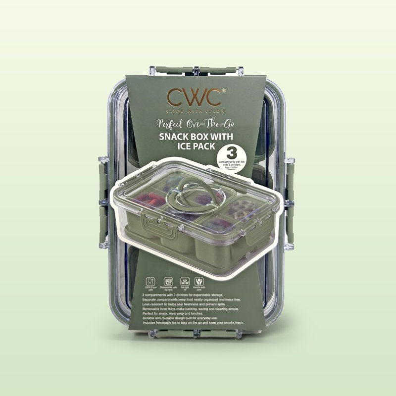 3-Compartment Portable Snack Box with Ice Pack - Sage