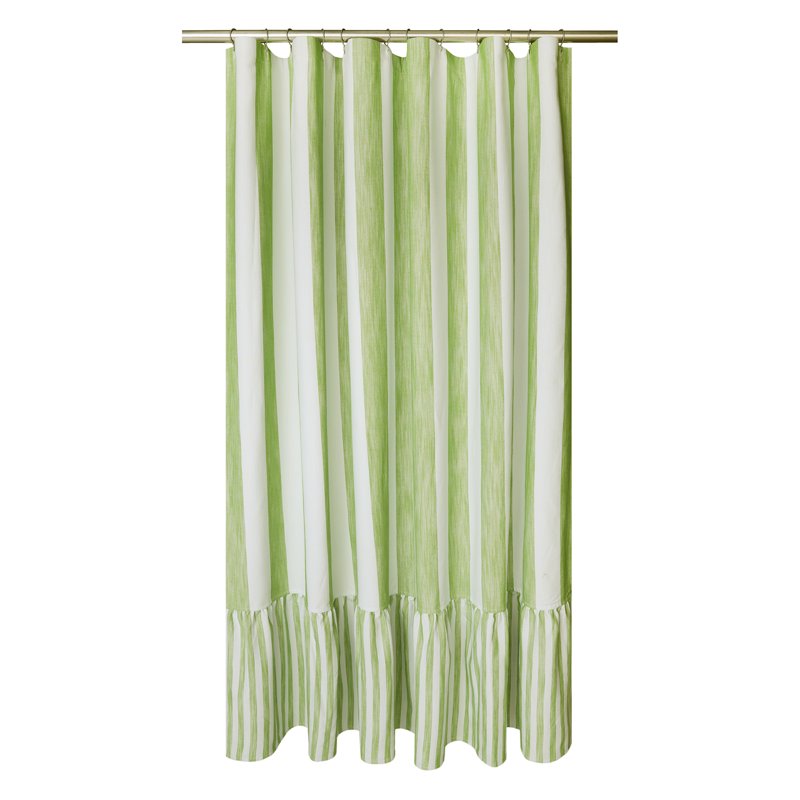 Kelly Green Cotton-Blend Shower Curtain - 72x72 Inches, Ruffled Stripe Design
