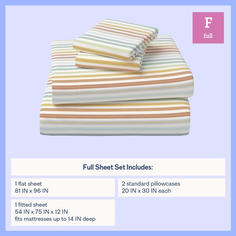 Kids Full Microfiber Bed Sheet Set with Vintage Stripe - 4 Pieces