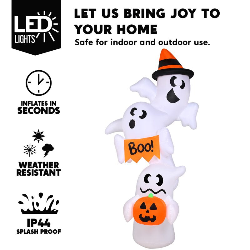 Cute Stacked Ghost Halloween Inflatable - 9FT Outdoor Yard Decoration with LED Lights
