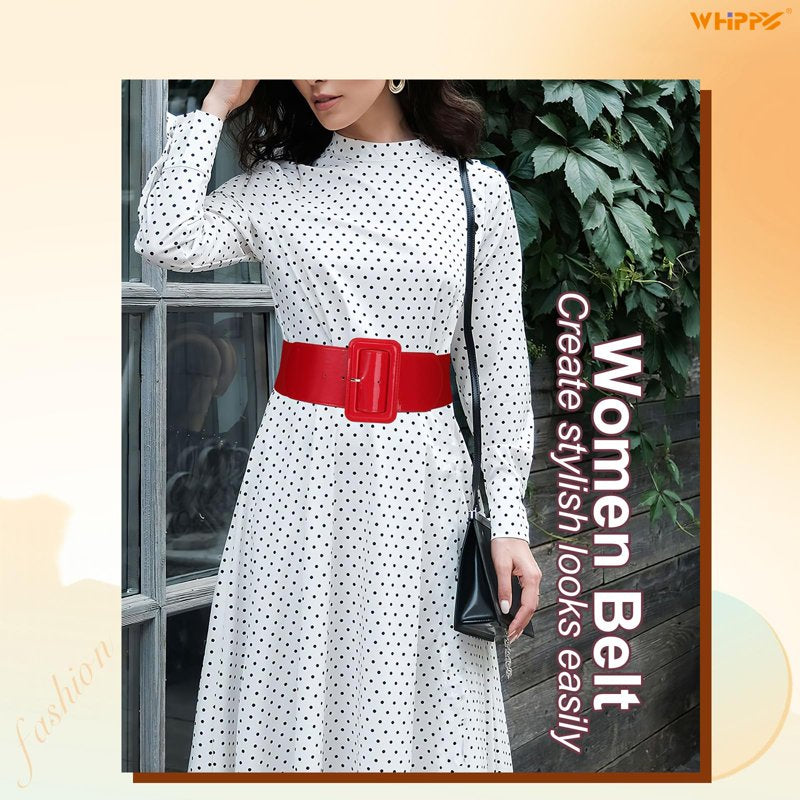 Red Women Wide Elastic Waist Belt for Dresses - Adjustable Retro Style