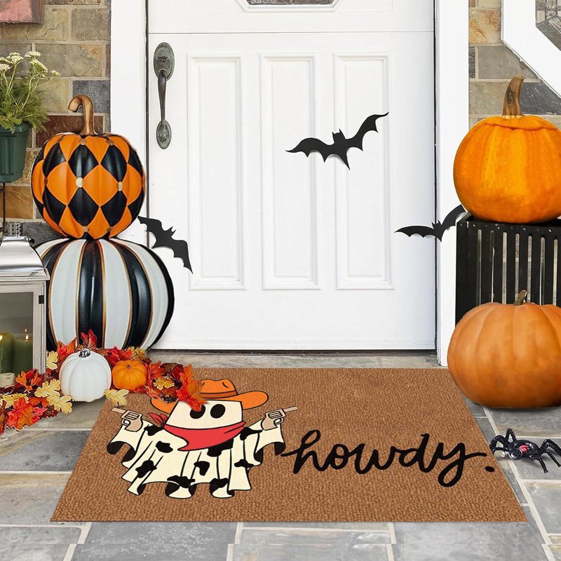 Halloween Door Mat Cow Ghost Welcome Indoor Floor Mat - 23.6x15.7in, Variation 49_Ghost Floor Mat_AW
