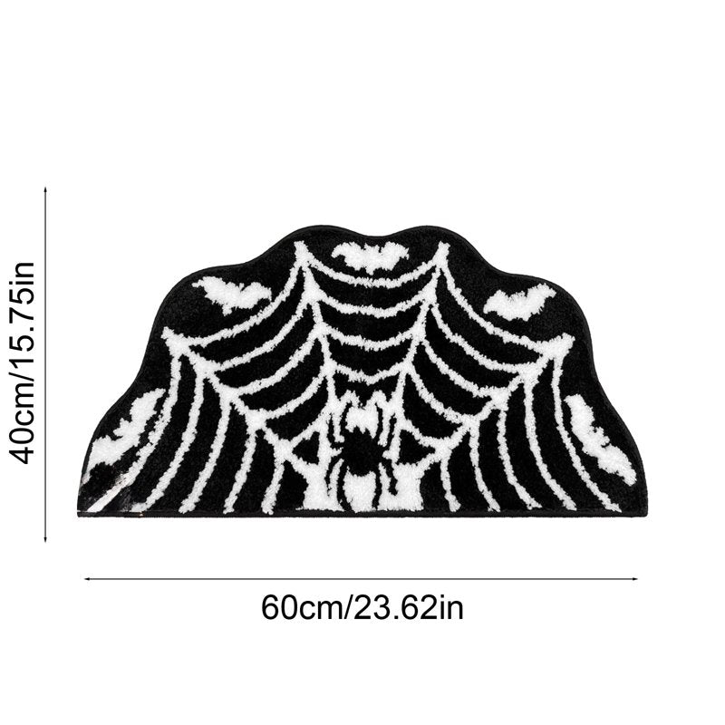 Halloween Spider Web Bath Mat - Black Gothic Bathroom Rug, 15x23 Inches - Variation B