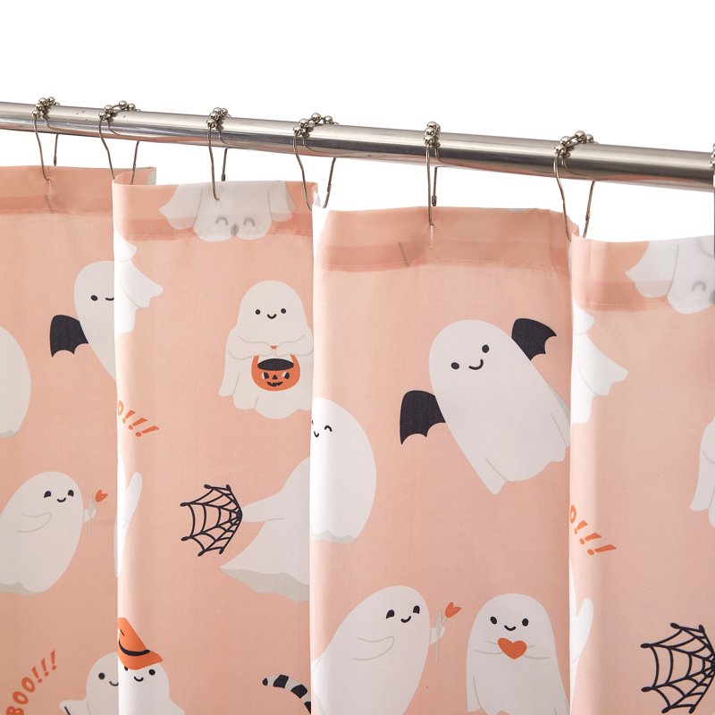 Pink Ghost Shower Curtain Set with Hooks - 13-Piece Bathroom Decor