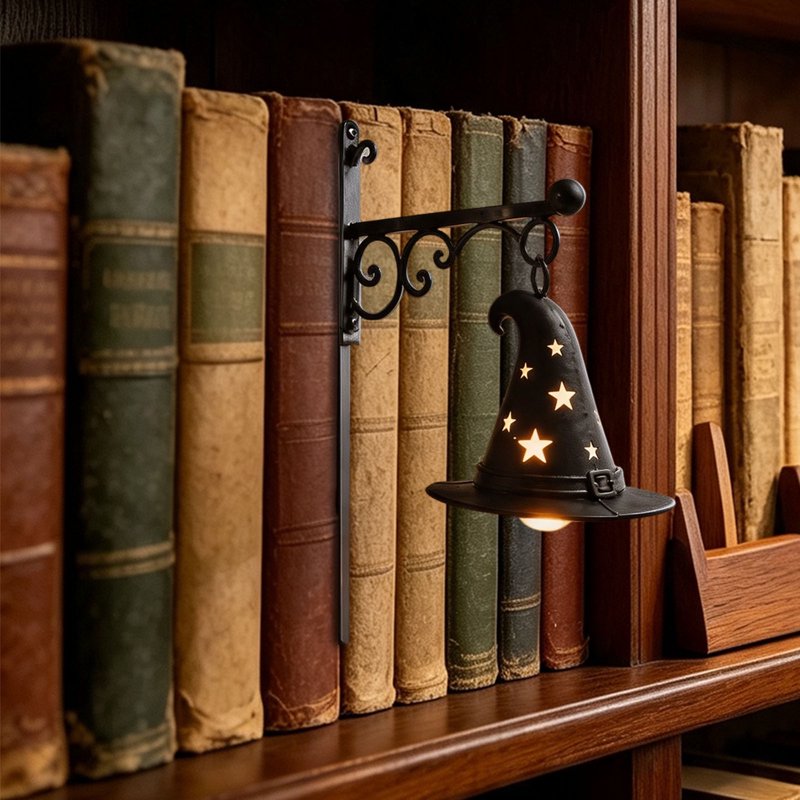 Halloween Bookshelf Lamp - Vintage Library Lantern with Hanging Witch Hat AA5