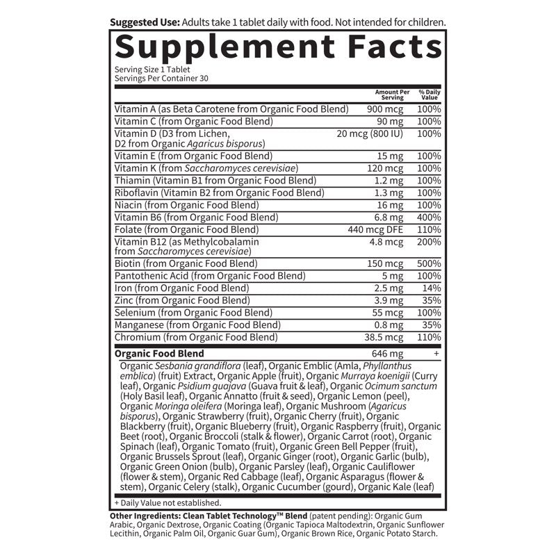 Organic Women's Multivitamin Supplement with Biotin - 30 Count