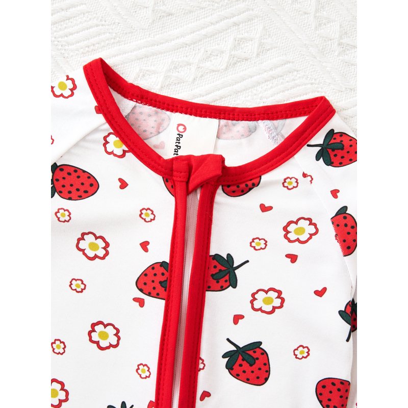 Baby Girl Pajamas 8#White Strawberry Bamboo Viscose Snug Fit Footless Sleep N Play Set 12-18 Months