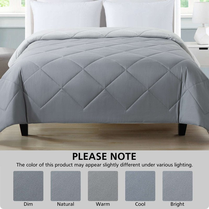 Twin XL Reversible Microfiber Comforter - All-Season Gray Bedding
