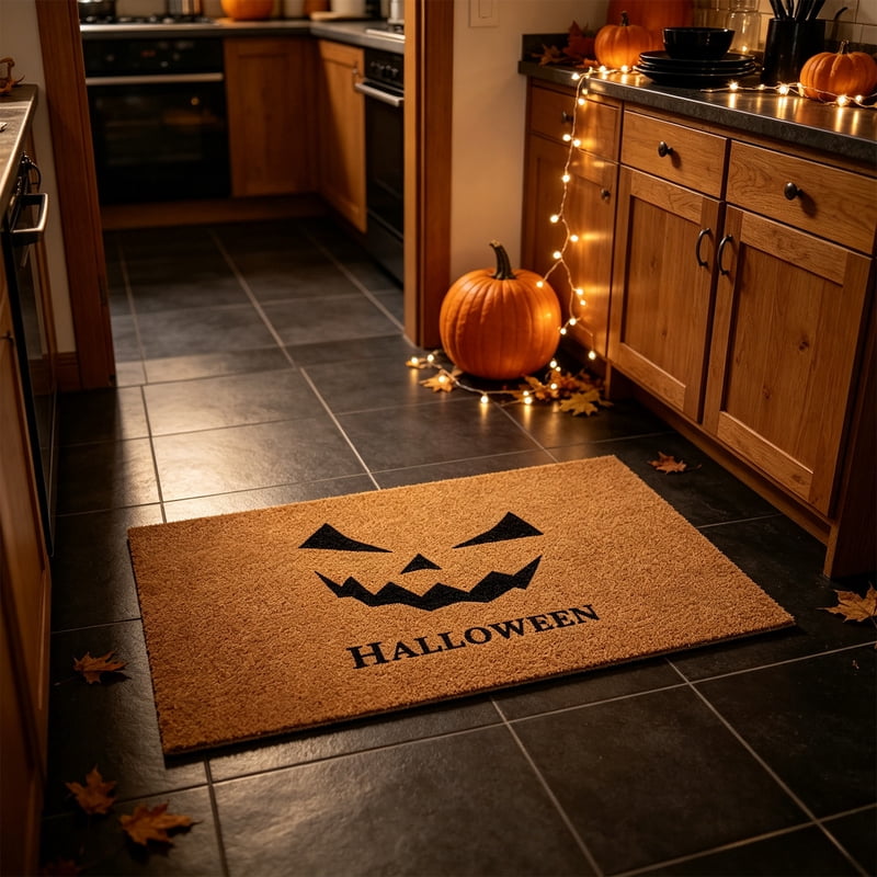 Halloween Retro Faux Coconut Fiber Doormat - Brown-1, Festive Entryway Decor