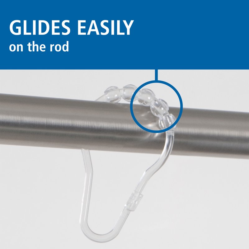 Clear Shower Curtain Rollerball Hooks Set of 12 - Easy Gliding Bathroom Accessories